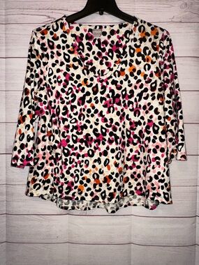 Chico's Brand Womens Size XL V-Neck Multicolor Animal Print Top